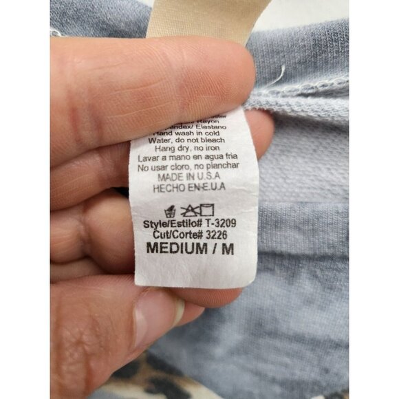 7th Ray Womens Top Medium Gray Tie Dye Animal Print Detail Soft Knit Bell Sleeve - Picture 5 of 8